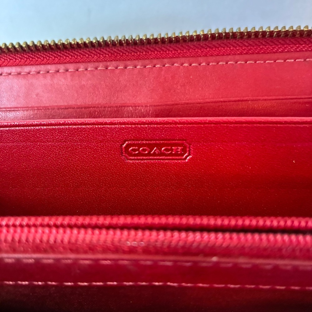 Coach Zoe Red Leather Wallet Soho Double Buckle Zip Around Y2K Clutch 8" - Picture 10 of 16